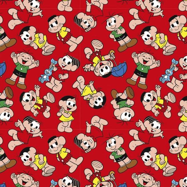 Tecido Estampado Turma da Mônica fundo Vermelho 