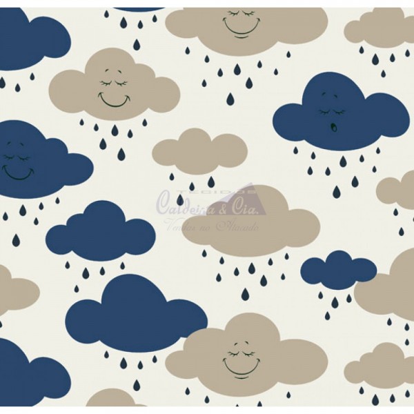 Tecido Estampado Chuva De Amor (Marinho)