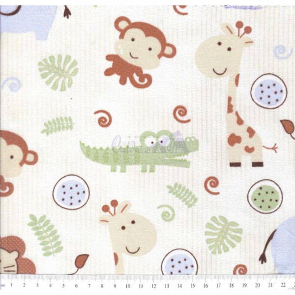 Tecido Estampado África (Bege Com Azul)