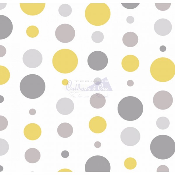 Tecido Estampado Bolas (Amarelo Com Cinza)