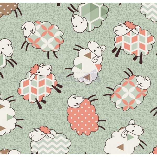Tecido Estampado Carneirinhos (Verde)