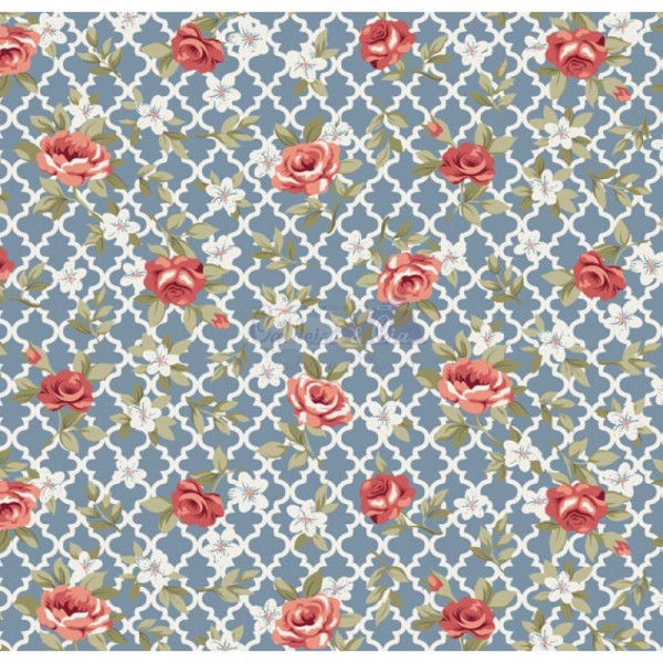 Tecido Estampado Floral Camila (Jeans)