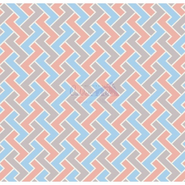 Tecido Estampado Tetris (Azul Com Salmão)