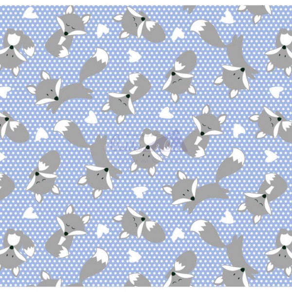 Tecido Estampado Raposa (Azul Com Cinza)