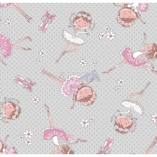 Tecido Estampado Bailarina (Cinza Com Ro...