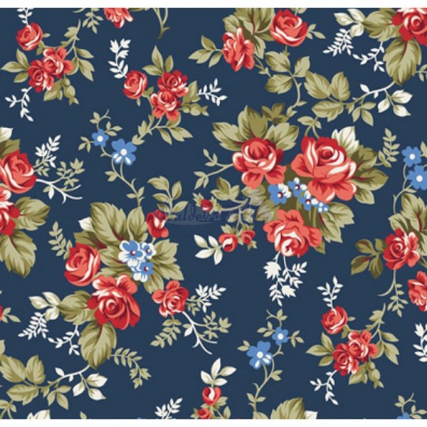 Tecido Estampado Floral Iris (Marinho)