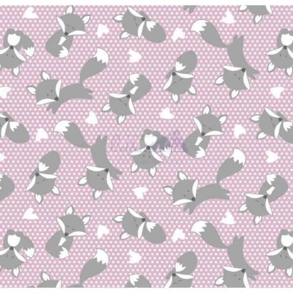 Tecido Estampado Raposa (Rosa Com Cinza)