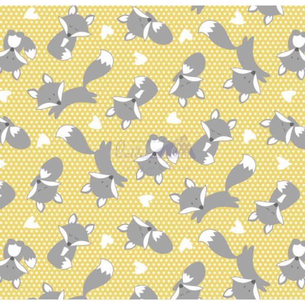 Tecido Estampado Raposa (Amarelo Com Cinza)